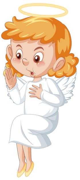 Free Vector cute angel cartoon character in white dress on white background