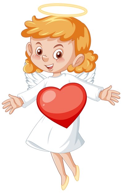 Cute angel cartoon character in white dress on white background