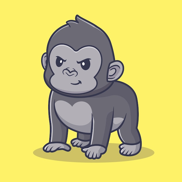 Cute Angry Gorilla Cartoon Vector Icon Illustration. Animal Nature Icon Concept Isolated Premium