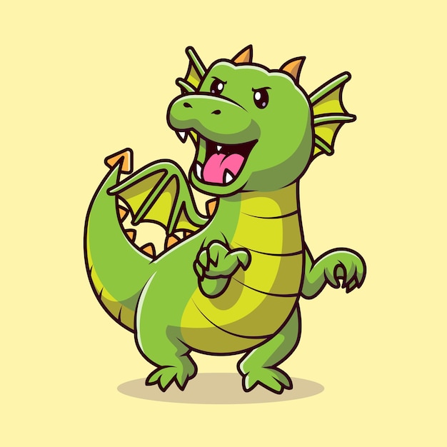 Free Vector cute angry green dragon cartoon vector icon illustration. animal nature icon concept isolated flat