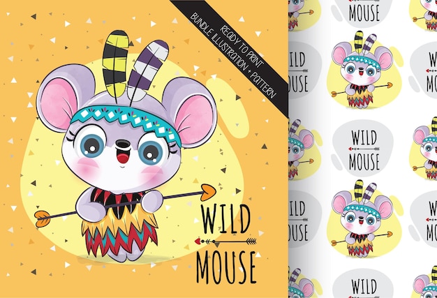 Cute animal boho mouse illustrationIllustration of background