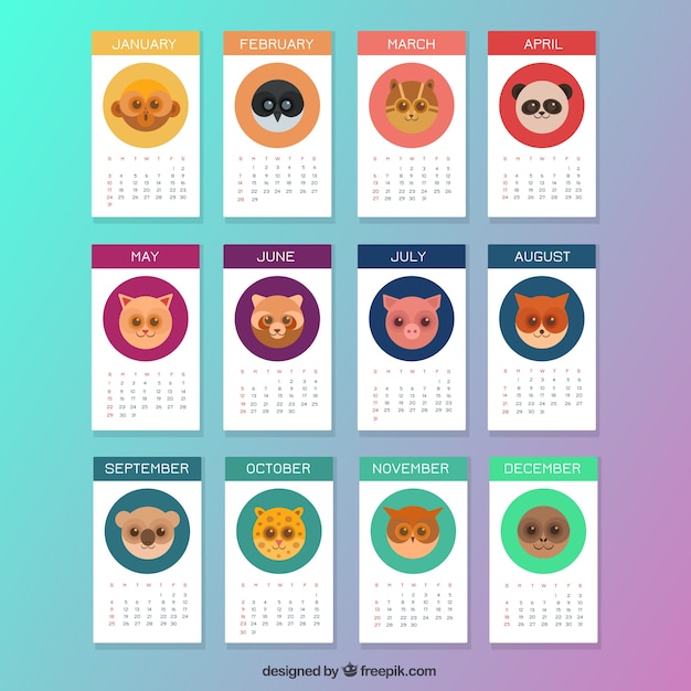 Free Vector cute animal calendar