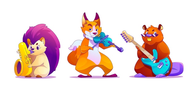 Free Vector cute animal character play in music band vector