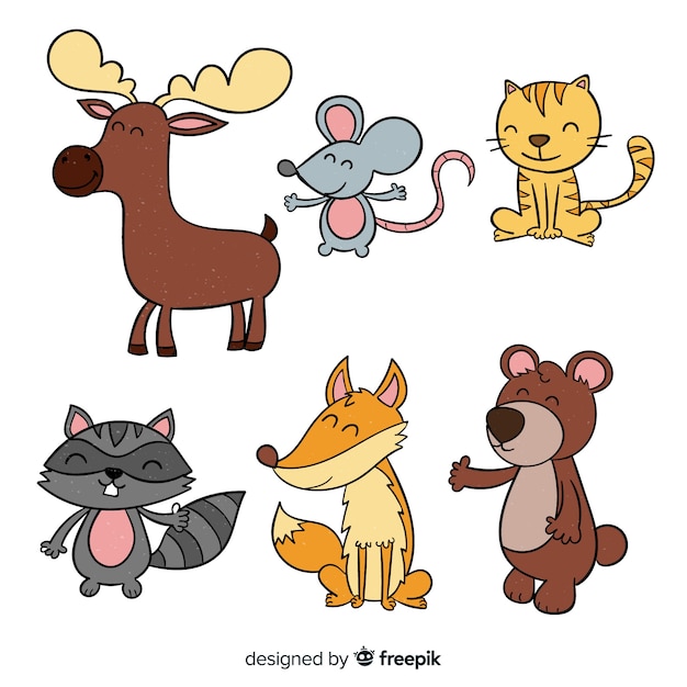 Free vector cute animal collection hand drawn