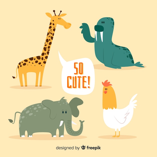 Free vector cute animal collection with orange background