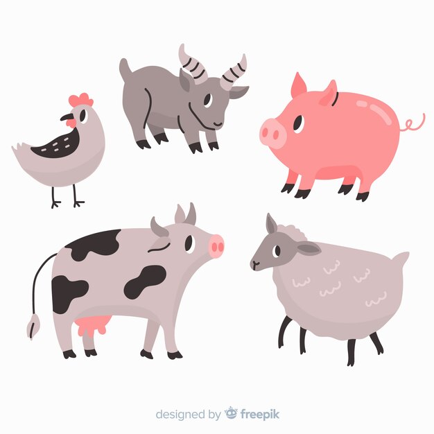 Cute animal collection with pig and cow