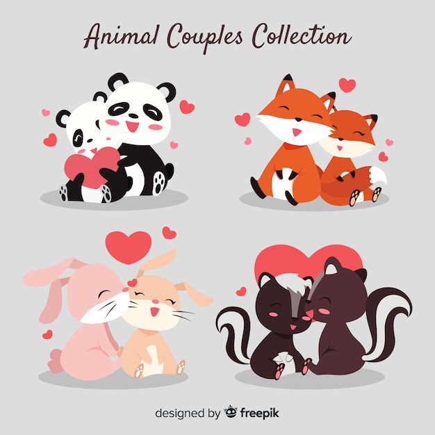 Cute animal couples collection for valentines day