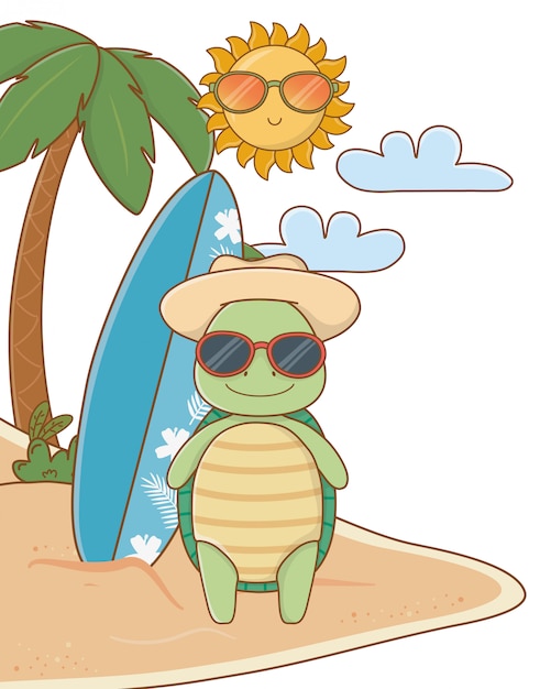 Free Vector cute animal enjoying summer vacations