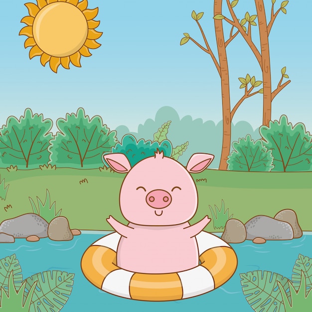 Free Vector cute animal enjoying summer vacations