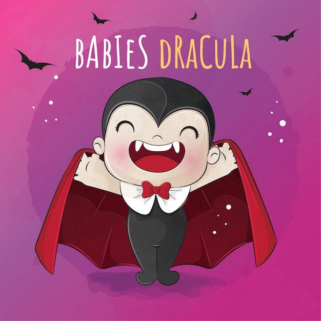 Free Vector cute animal little dracula kids halloween illustration - cute animal watercolor kids character