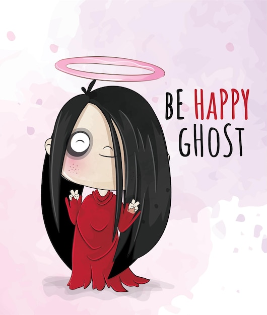 Free Vector cute animal little ghost happy ghost kids illustration - cute animal watercolor kids character