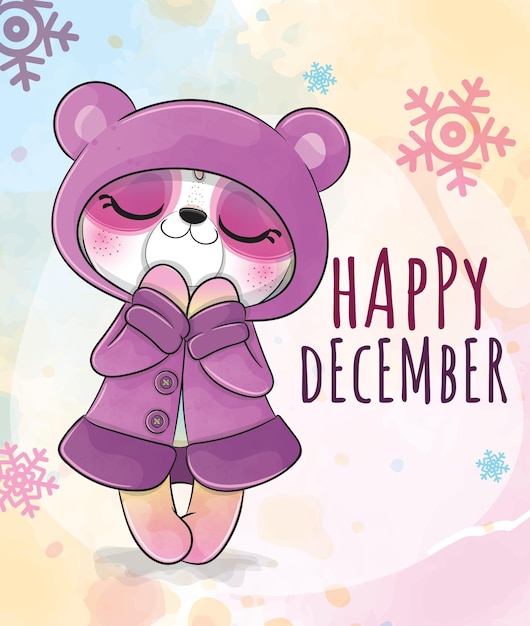 Free Vector cute animal little sloth happy december night illustration - happy winter watercolor