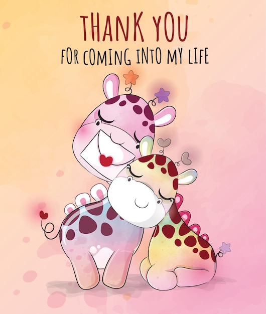 Free vector cute animal lovely giraffe watercolor illustration-cute animal watercolor character