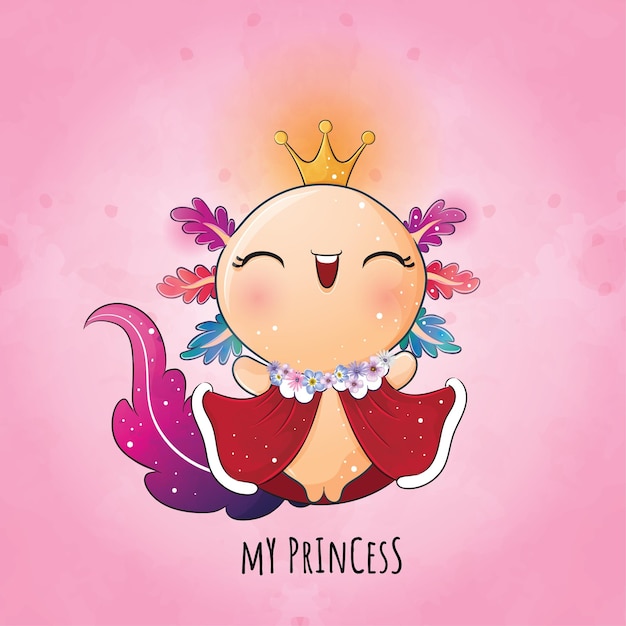 Cute animal princes axoloti illustration Illustration of background