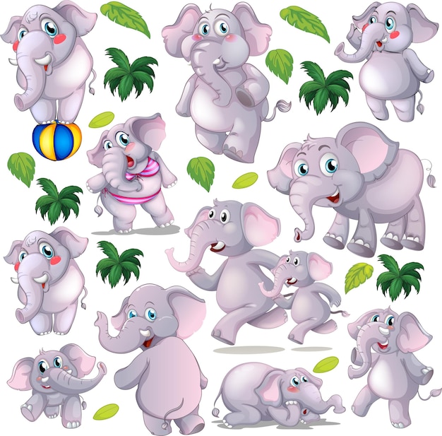 Cute animals cartoon set on white background