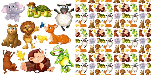 Free vector cute animals cartoon set on white background