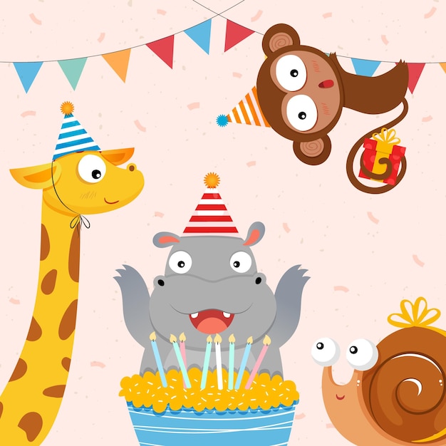 Free Vector cute animals celebrating birthday illustration