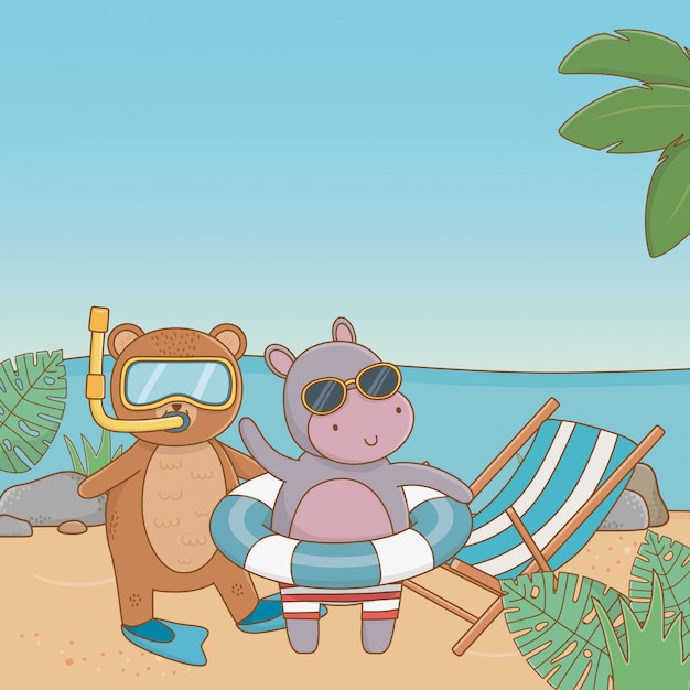 Free Vector cute animals enjoying summer vacations