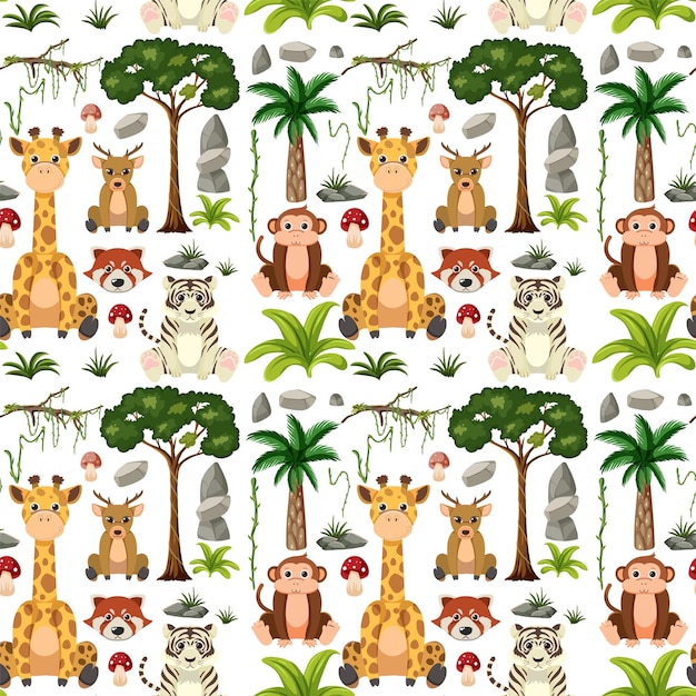 Free Vector cute animals seamless pattern