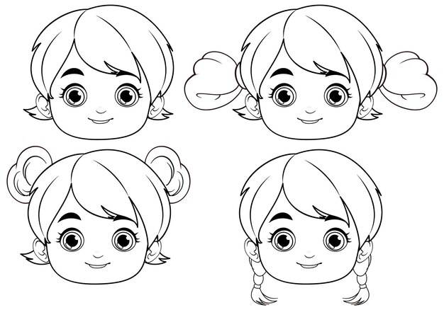 Cute Asian Girl Face Outline