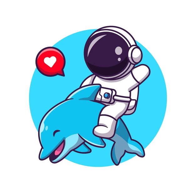 Cute Asrtronout With Dolphin Cartoon Illustration.