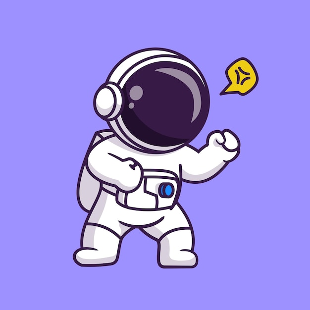 Cute Astronaut Angry Fighting Cartoon Vector Icon Illustration Science Technology Icon Isolated Flat