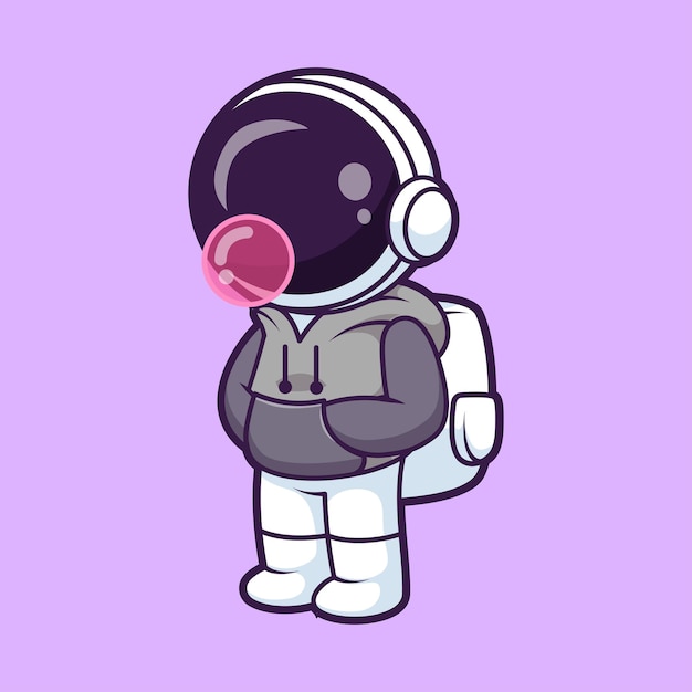 Free vector cute astronaut blowing gum cartoon vector icon illustration science food icon isolated flat vector