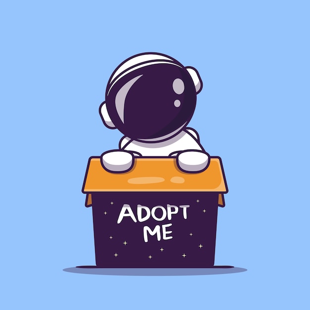 Free vector cute astronaut in box cartoon icon illustration. science technology concept. flat cartoon style