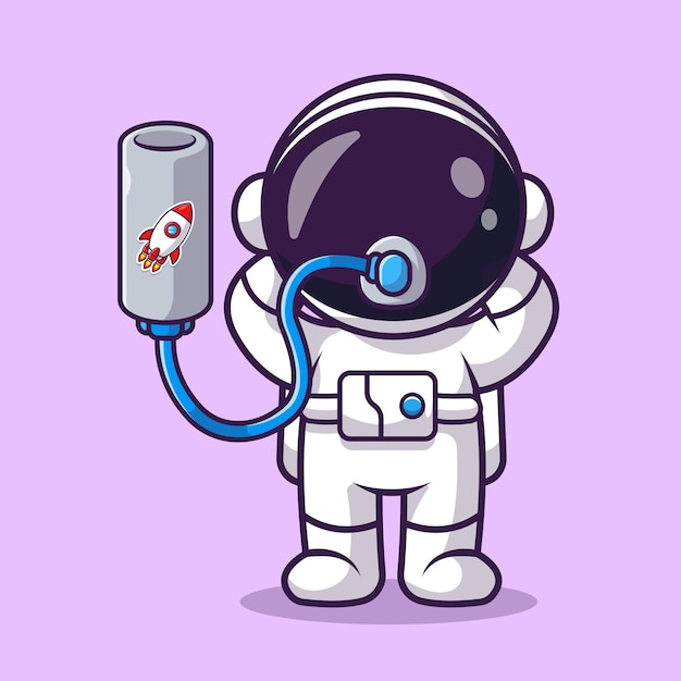 Cute Astronaut Breathing With Space Oxygen Cartoon Vector Icon Illustration Science Technology Icon