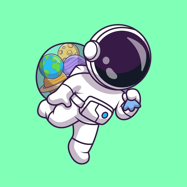 Free Vector cute astronaut bring planet space in bag cartoon vector icon illustration. science technology flat