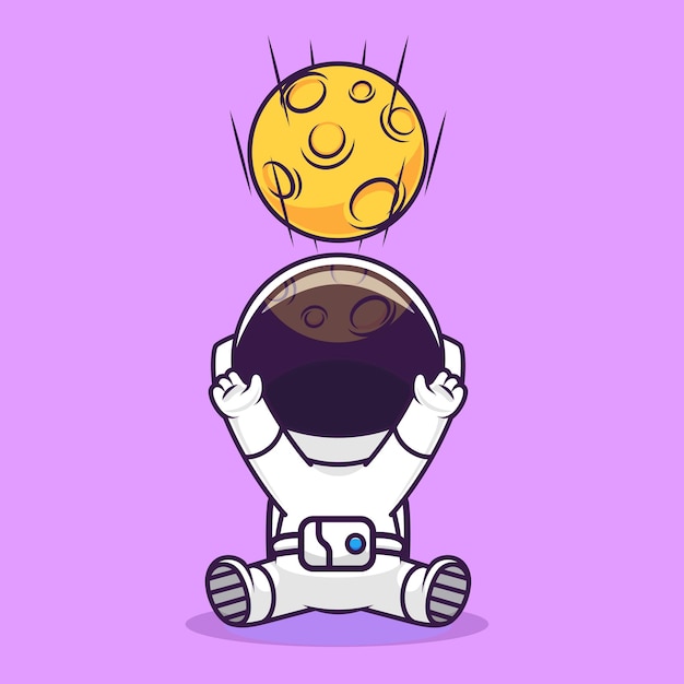 Free Vector cute astronaut catching moon ball cartoon vector icon illustration science technology isolated flat