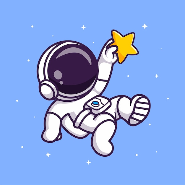 Cute Astronaut Catching Star Cartoon Vector Icon Illustration. Science Technology Icon Isolated Flat