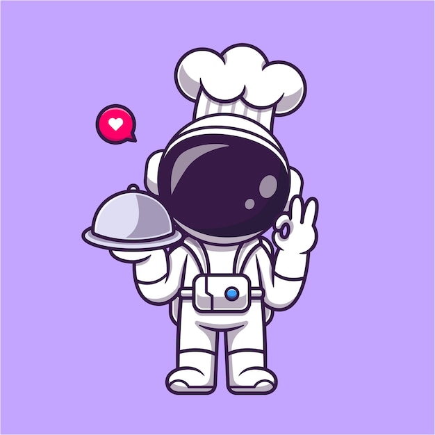 Free Vector cute astronaut chef holding serving food cartoon vector icon illustration science food isolated