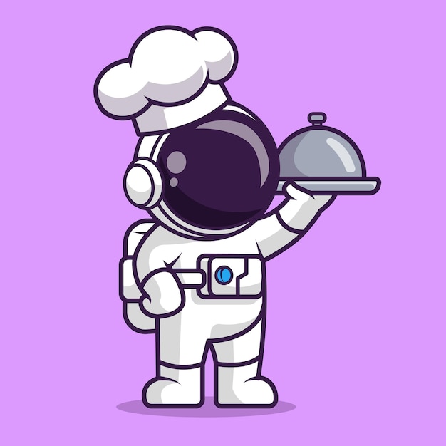 Free Vector cute astronaut chef serving food cartoon vector icon illustration. science food icon isolated flat