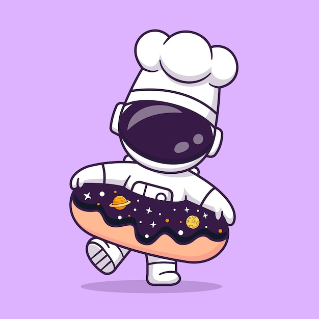 Free Vector cute astronaut chef with space donut cartoon vector icon illustration. science food icon isolated