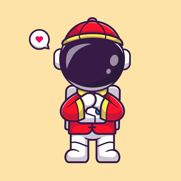 Free Vector cute astronaut chinese greeting cartoon vector icon illustration. science holiday icon isolated flat