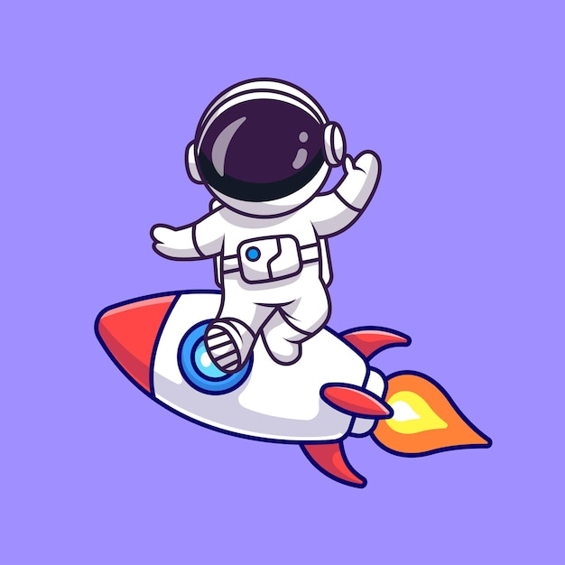 Cute Astronaut Dancing On Rocket Cartoon Vector Icon Illustration Science Technology Isolated Flat