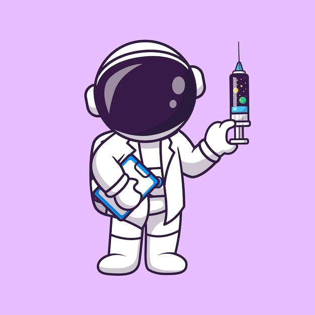 Free Vector cute astronaut doctor holding injection space cartoon vector icon illustration science healthcare