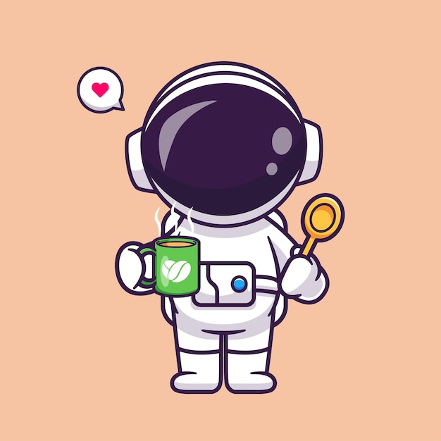 Free Vector cute astronaut drinking coffee with spoon cartoon vector icon illustration science drink isolated