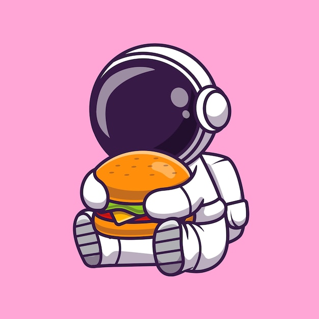 Free vector cute astronaut eating burger cartoon vector icon illustration. science food icon concept isolated premium vector. flat cartoon style