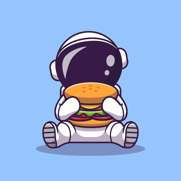 Free Vector cute astronaut eating burger cartoon vector icon illustration. space food icon 