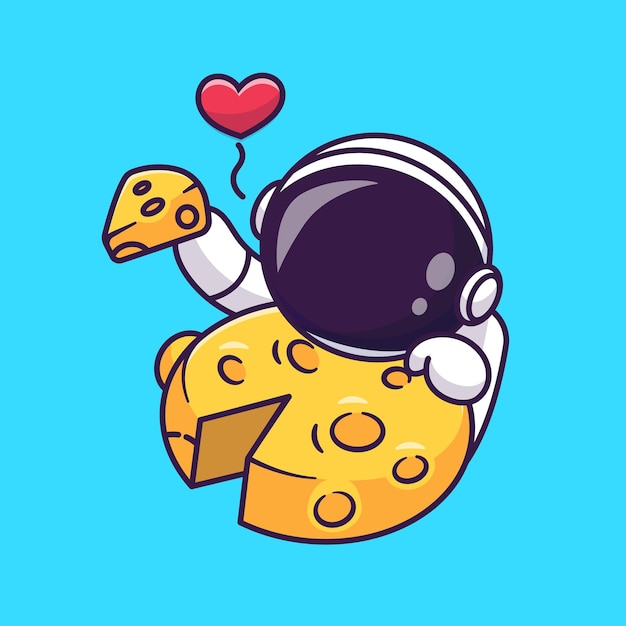 Free Vector cute astronaut eating cheese moon cartoon vector icon illustration science food icon isolated