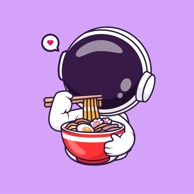 Free vector cute astronaut eating ramen noodle cartoon vector icon illustration science food icon isolated flat