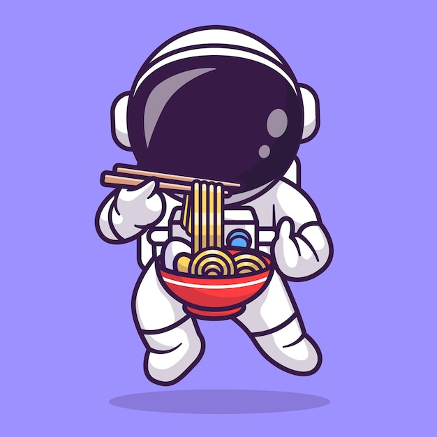 Free vector cute astronaut eating ramen noodle with copstick cartoon vector icon illustration science food icon