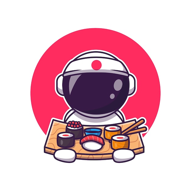 Free Vector cute astronaut eating sushi cartoon . science food icon concept isolated  . flat cartoon style