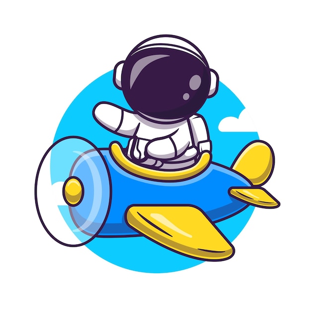 Cute Astronaut Flight With Plane Illustration