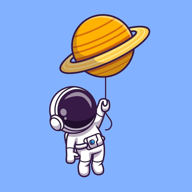 Free Vector cute astronaut floating with planet balloon in space cartoon vector icon illustration. technology science icon concept isolated premium vector. flat cartoon style