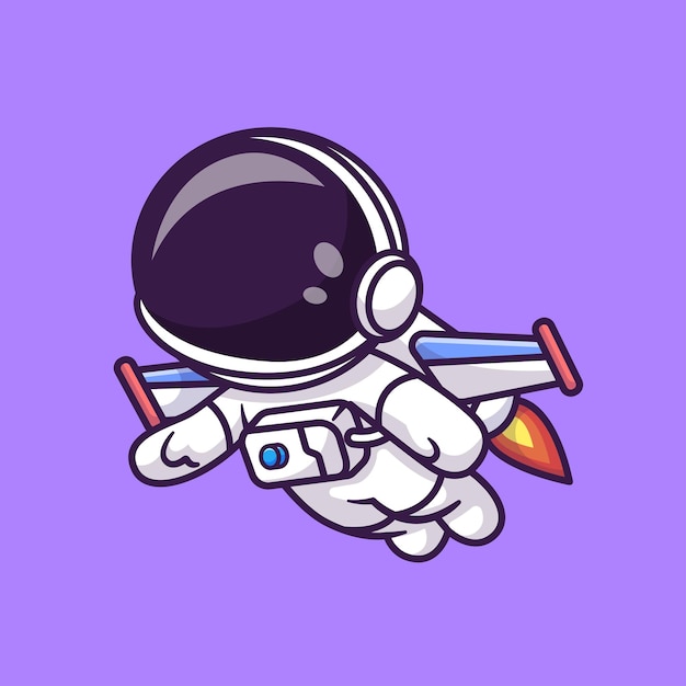 Cute Astronaut Flying With Rocket Cartoon Vector Icon Illustration Science Technology Icon Concept