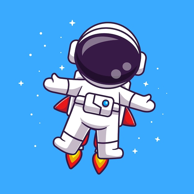 Cute Astronaut Flying With Rocket In Space Cartoon Vector Icon Illustration. Science Technology Icon