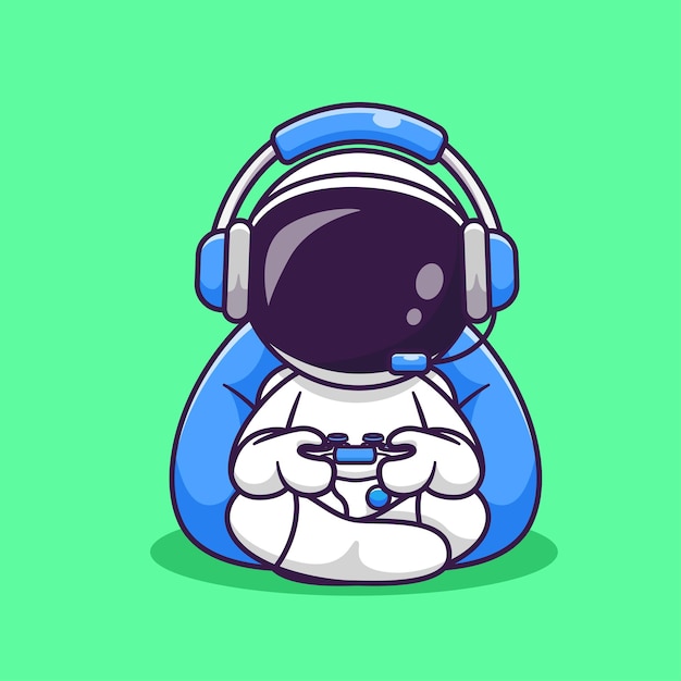 Free Vector cute astronaut gaming with joystick and headphone cartoon vector icon illustration science techno